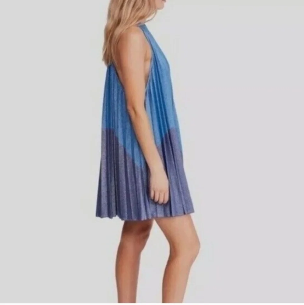 Free People Womens Pleated Love Metallic Mini Dress Small - Picture 3 of 10